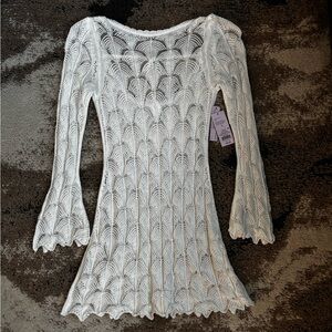 wild fable White Crochet Long-Sleeve Boatneck Dress